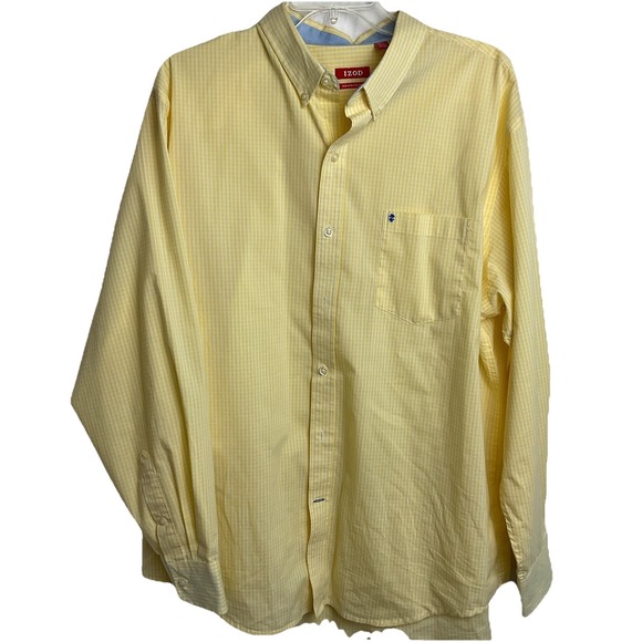 IZOD‎ MEN'S LONG SLEEVE SHIRT SIZE XL BUTTON DOWN Yellow White Check EUC - Picture 1 of 6